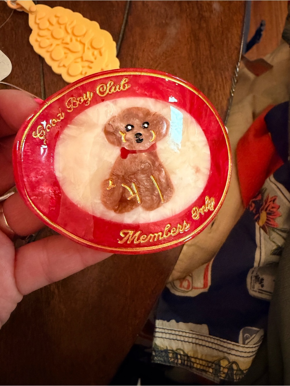 Red and Cream Dog Appliqué Oval Hair Clip